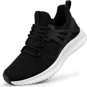 Women's Black White Slip On Sneakers Walking Tennis Shoes Lightweight Casual